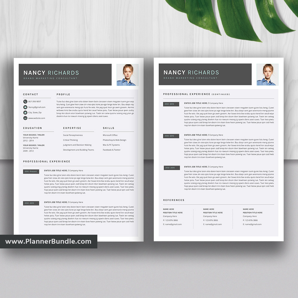 geluid Boven hoofd en schouder actie Modern Resume Bundle for Word, Professional Resume Template, Creative CV  Template, Instant Download: The Nancy RB – PlannerBundle.com