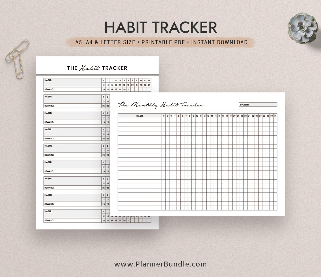 PRINTED Habit Tracker Pages Printed Personal Planner Inserts 