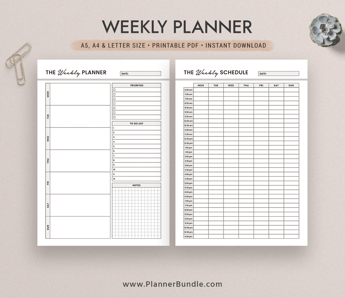 Undated Weekly Planner Inserts fits Personal Size Ring Binder  Planers, Filofax, Kate Spade, Kikiki K, Webster Pages, Van Der Spek, LV MM  Weekly Calendar Inserts Weekly Planner Refill (Personal) : Handmade