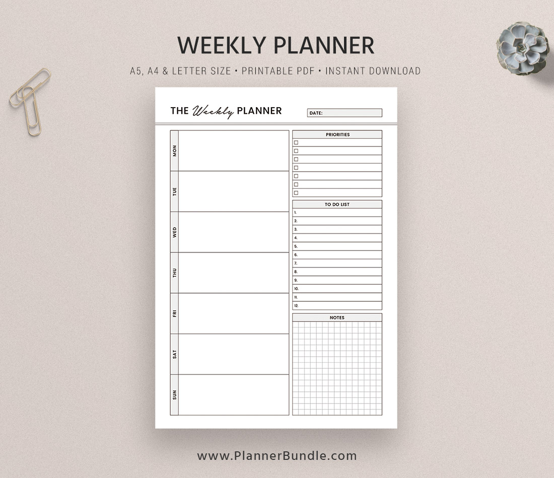  Undated Weekly Planner Inserts fits Personal Size Ring Binder  Planers, Filofax, Kate Spade, Kikiki K, Webster Pages, Van Der Spek, LV MM  Weekly Calendar Inserts Weekly Planner Refill (Personal) : Handmade