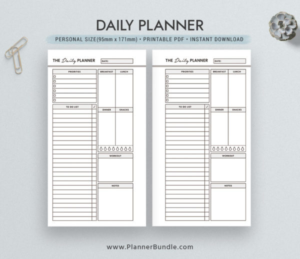 Printable Daily Planner, Agenda, Personal Size Planner, Planner ...